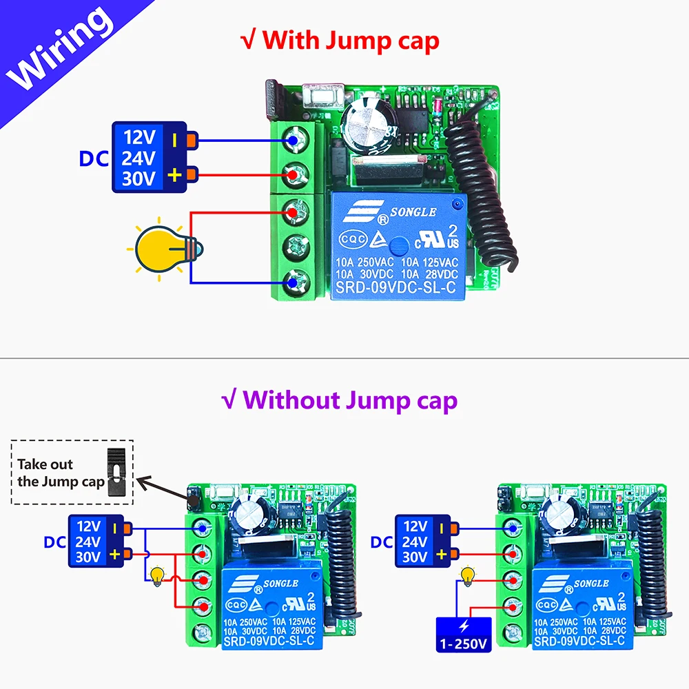 RF433MHz العالمي لاسلكي للتحكم عن بعد التبديل تيار مستمر 12 فولت 24 فولت 30 فولت التتابع استقبال و الارسال ل LED/ضوء/بوابة نظام On Off #5