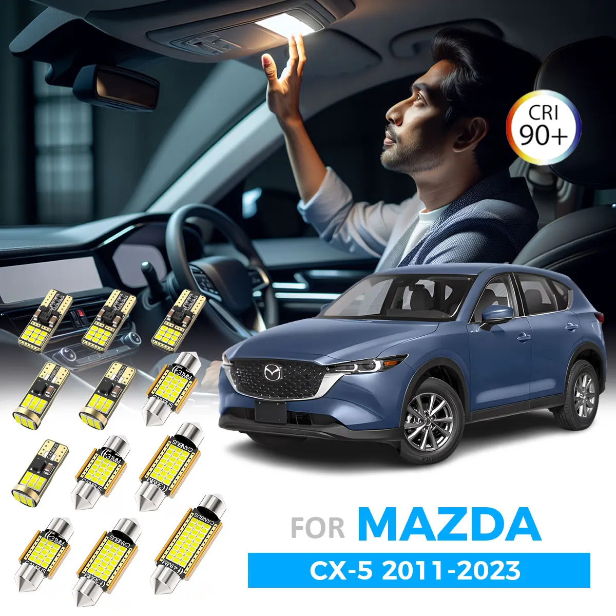 

AENVTOL 11 шт. для Mazda CX5 CX-5 2011 2012 2013 2014-2017 2018 2019 2020 2021 2022 2023 светодиодная лампа внутренняя купольная лампа для чтения комплект