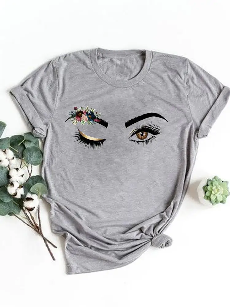 Letter Eye Lashes Trend Sweet Tee Basic Clothing Summer Top Women Clothes Print T Shirt Fashion Short Sleeve Graphic T-shirt