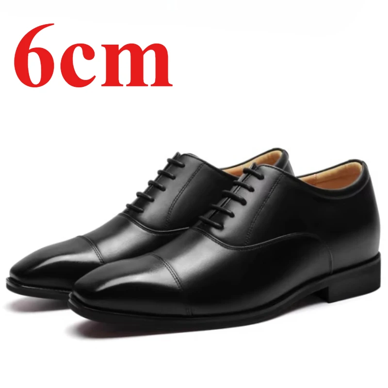 Pointed Head Leather Shoes 6cm Elevator Men's Dress Shoes Height-increasing Footwear Genuine Leather Height Boosting Derby Shoes