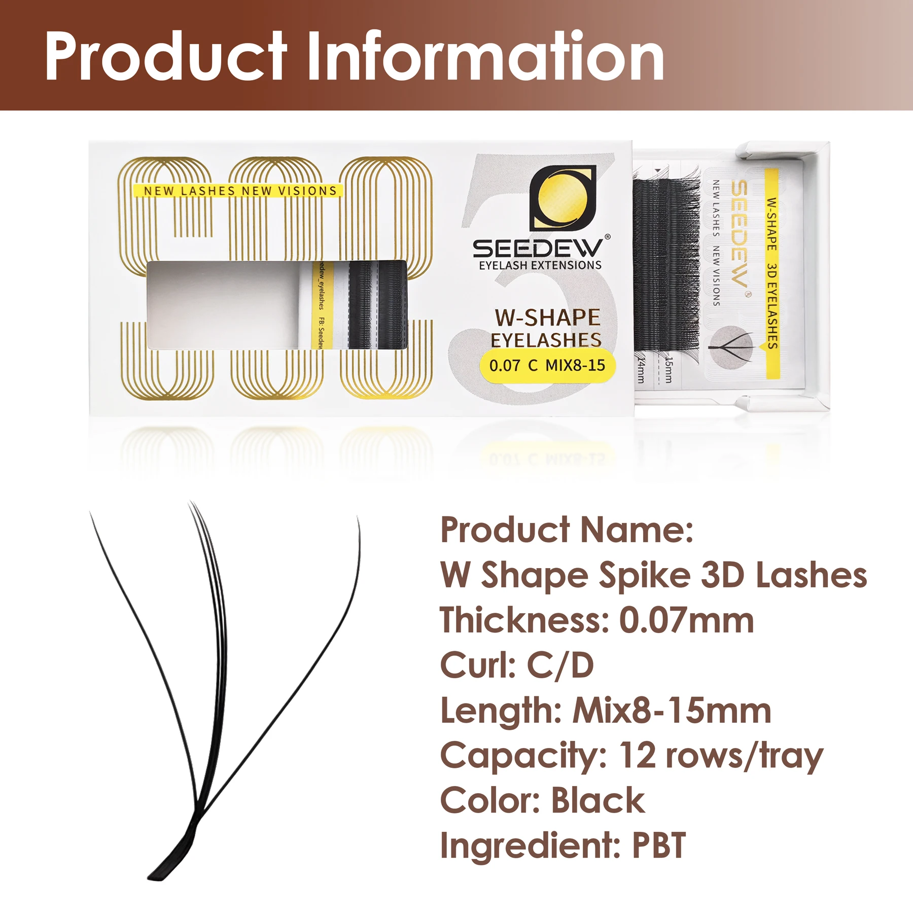 SEEDEW Spike 3D W-Form Wimpernverlängerungen 12 Reihen Vorgefertigte W-Wimpern Matt Schwarz Weiches Volumen für den Salon – Detail 1