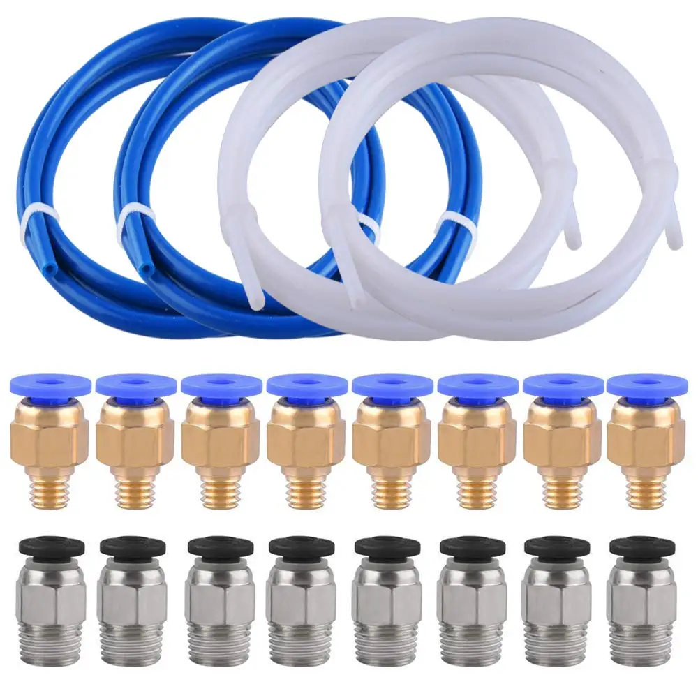 4Pcs 1M PTFE Tubing +8PC PC4-M6 &8PC PC4-M10 Push Fittings, Quick Connector for 3D Printer 1.75mm Filament