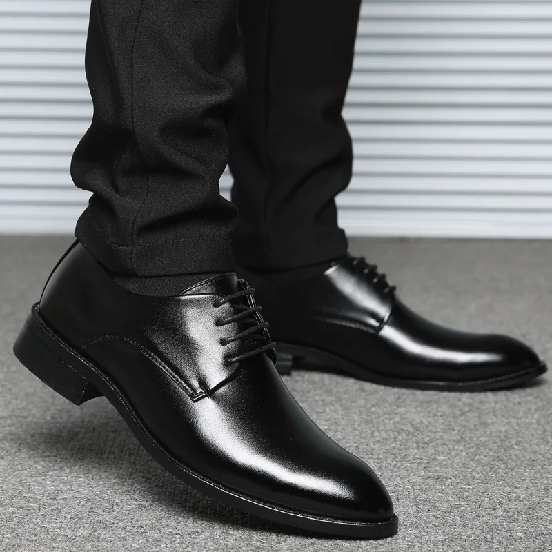 Classic Derby Shoes Men Leather Dress Basic Lace-up Casual Business Wedding Party Comfortable Shoe For Man