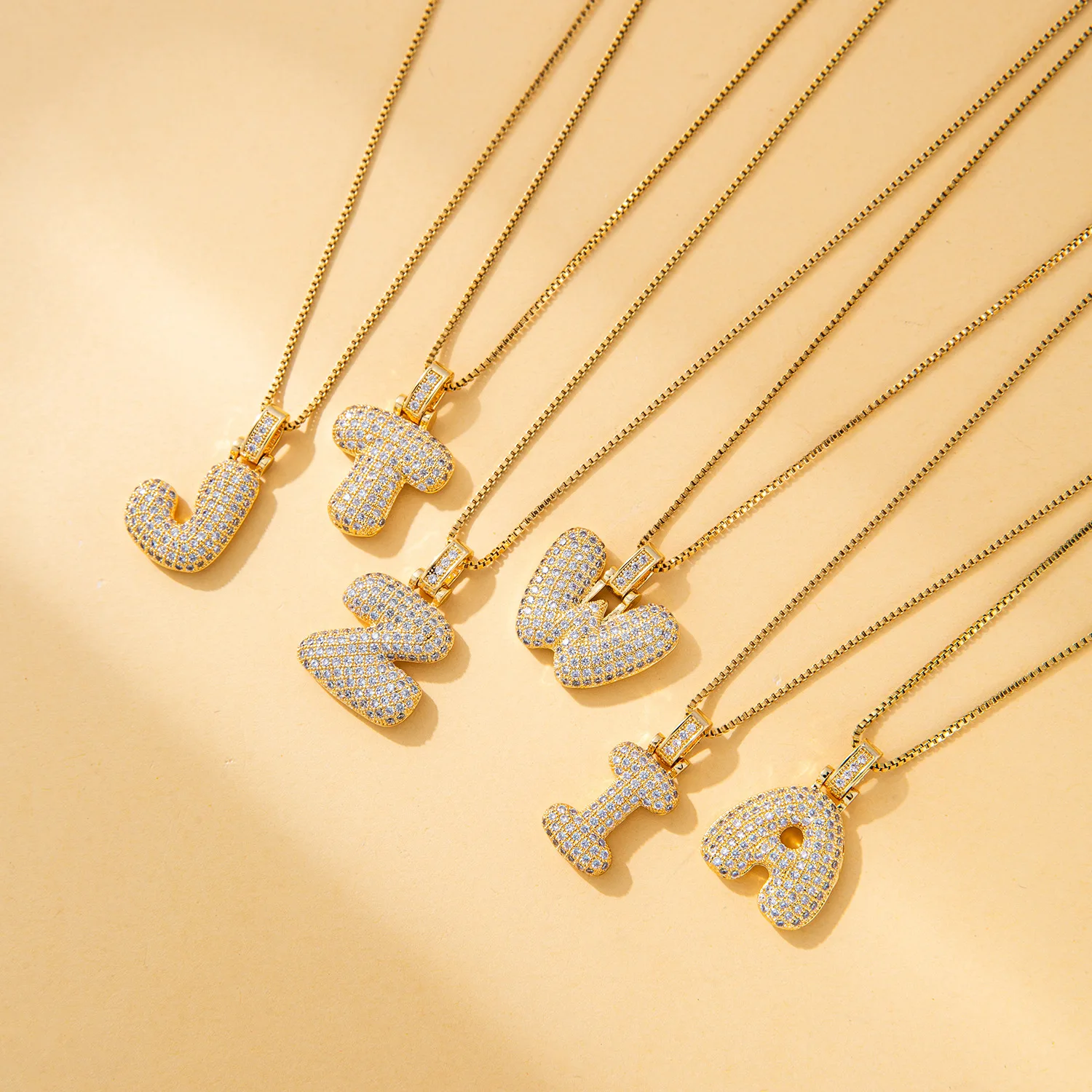 Zircon Bubble Letter Necklace Women Fashion Letter Initial Necklace Blingbling Alphabet Pendant Necklace