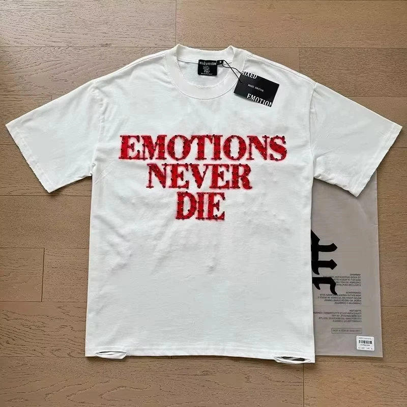 \MIXED EMOTION Shirt Strass Kurzarm T-Shirt für Herren und Damen Streetwear Locker Sitzendes Rundhals-Oberteil Oversized T-Shirt – Detail 6