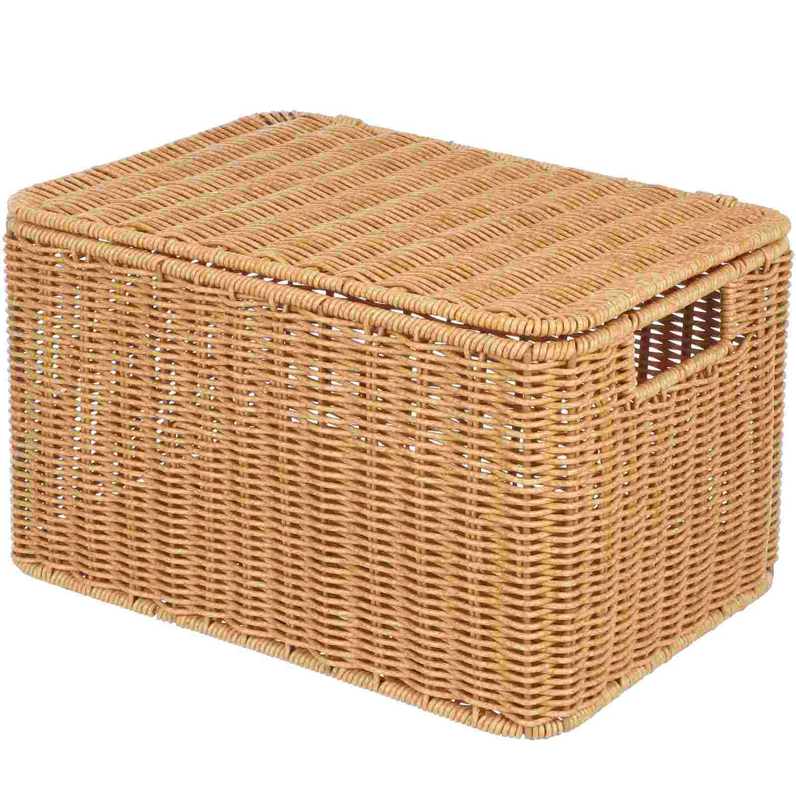 

Woven Storage Basket Natural Indoor with Lid Rectangle Magazine Pp Rattan Lidded Box Toy