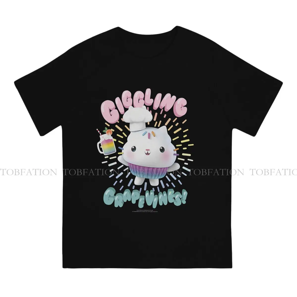 Cakey Cat Giggling Grapevines Round Collar TShirt Gabby's Dollhouse Fabric Classic T Shirt Man's Clothes Fashion