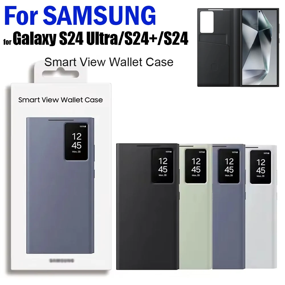 

Leather Flip Cover for Samsung Galaxy S24 Ultra / S24 Plus 5G Case Wallet Smart View Window S-View Phone Cases Funda