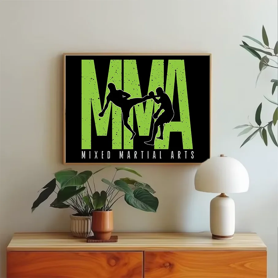 MMA Mixed Martial Arts Poster Canvas Print Wall Art Decor Gym Home Black Green Fighter Silhouette Picture Frame