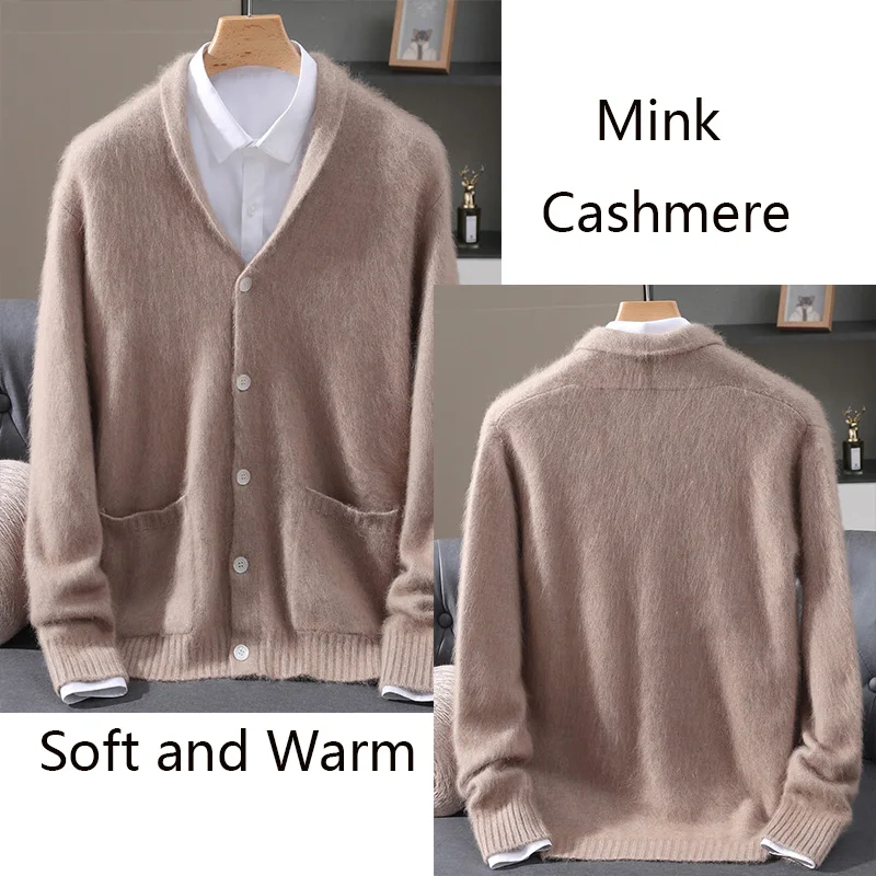 Cashmere Warm V-neck Men's Knitted Cardigan High Luxury Thick Korean Version Business Casual Autumn/Winter Coat Simple Sweater