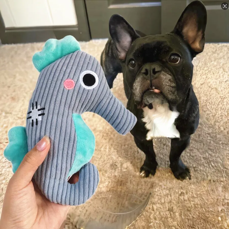 Interactive Dog Squeaky Chew Toy - Durable Plush Teeth Toy for Washable Fun Plush Sea Horse Toys For Dog With Squeaky