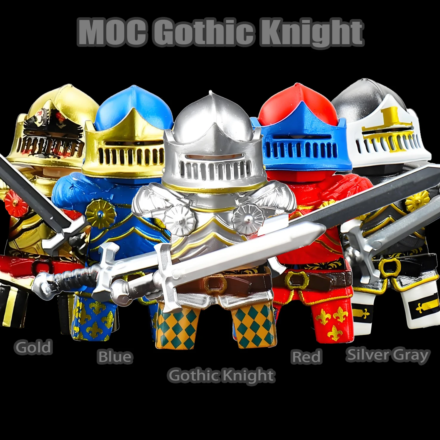 Lego Minifigure Holder - MOC Middeleeuwse Gotische Ridders Figuren Bouwstenen