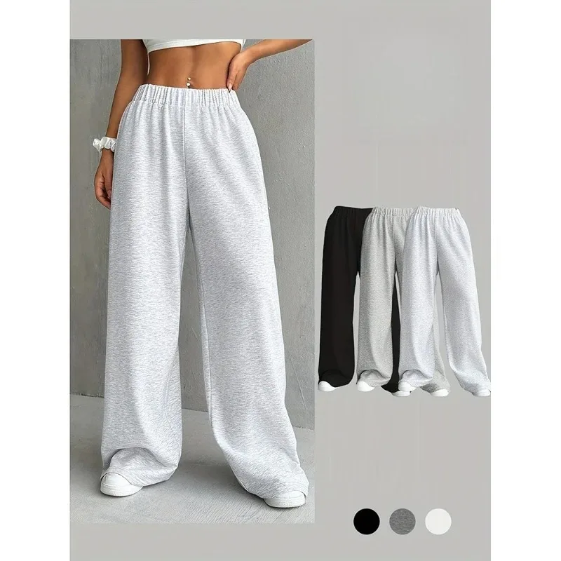 Casual Women Solid New Pant Fashion Summer Oversized Vintage Pocket Drawstring Wide Leg Pants Elegant Loose Baggy Chic Trousers