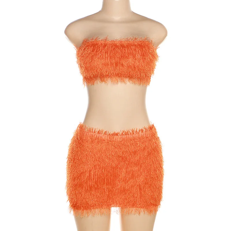BKLD Summer New Vacation Outfits For Women 2024 Fashion Tube Top And Skirt Set Bodycon Solid Color Party Nightclub Wear