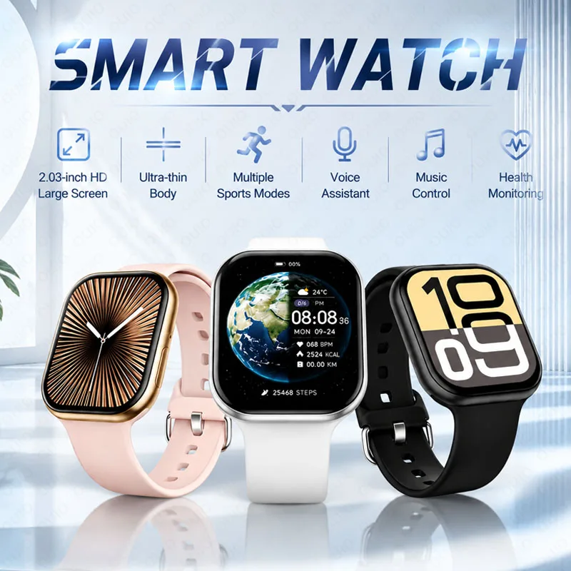 2026 Smart Watch 2.03" Ultra-thin Body Multi-sport Mode Voice Assistant Health Monitoring Music Wireless Call 320mAh Smart Watch