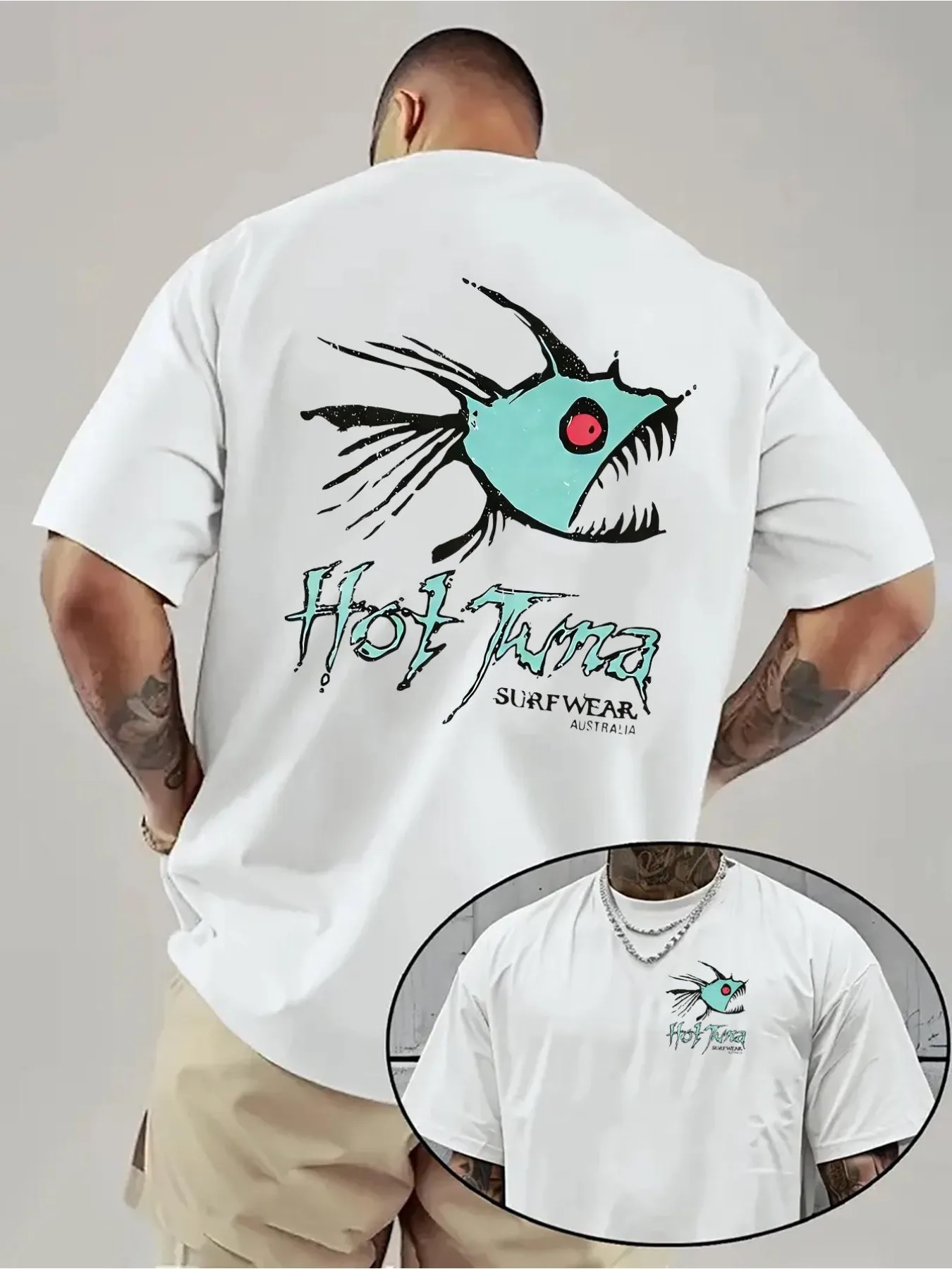 Monster Fish Graphic T Shirt Men Women Cartoon Print Cotton Short Sleeve Oversized Casual Beach Streetwear Tops
