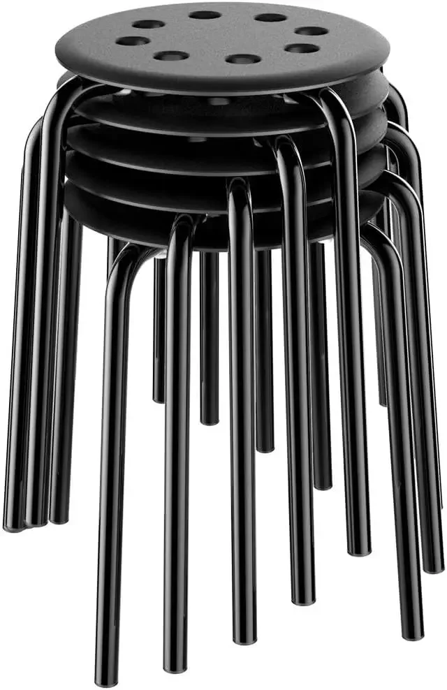 17.3in Height Portable Plastic Stools Backless Round Top Kitchen Home, Garden & Living Pack of 5 Black