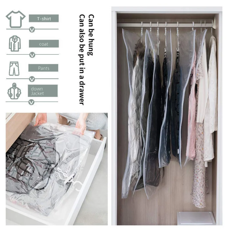 Vacuum Bags With Hanger Wardrobes Space Save Moisture-Proof Storage Dust Cover Storing Clothes Side Pull Closet Closet Organizer