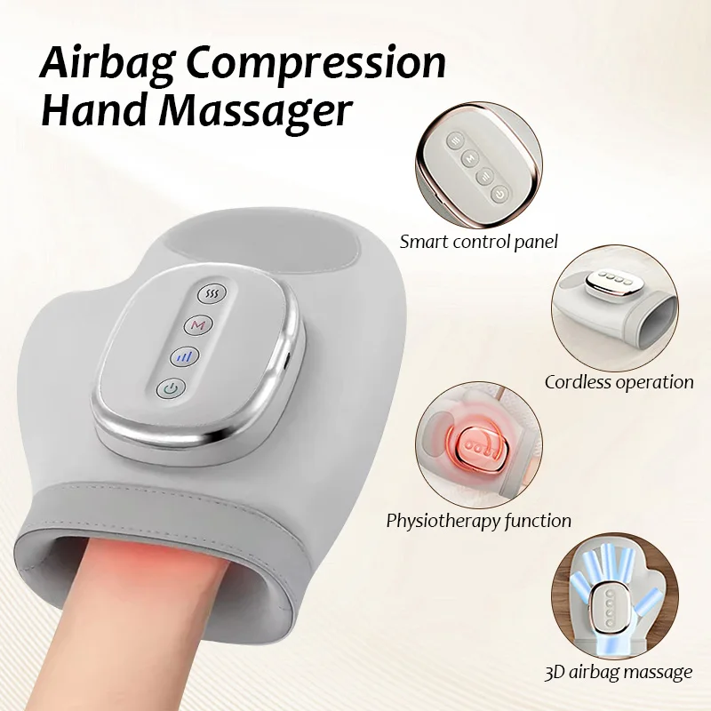 

Беспроводной ручной массажер с воздушной компрессией для пальцев, запястий и ладоней, с функцией нагрева и вибрации, для расслабления, подарок для мужчин и женщин