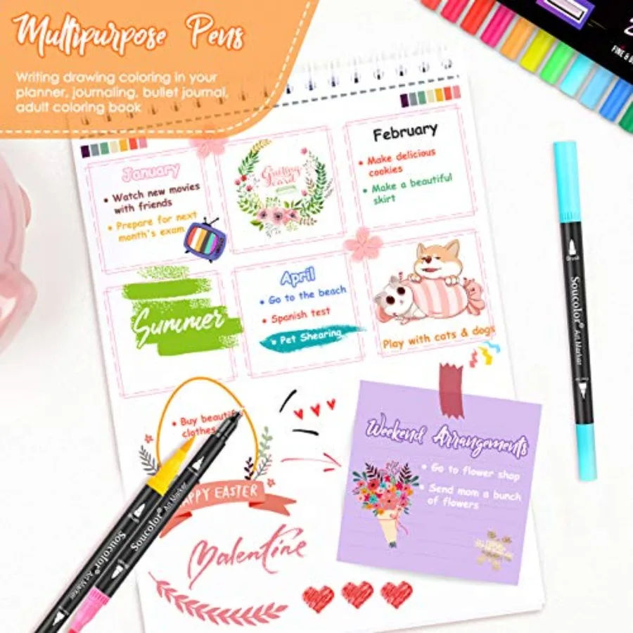 Художественные маркеры-кисти для взрослых, книжки-раскраски, школьные принадлежности для подростков, 34 цвета, пронумерованная кисть с двумя кончиками и тонким кончиком для рисования