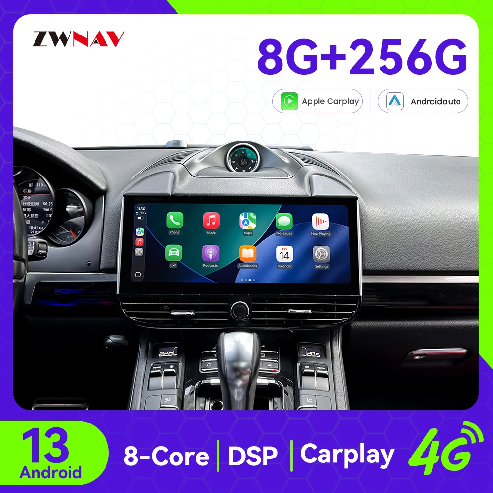 

12,3-дюймовый сенсорный экран Carplay, автомобильное радио для Porsche Cayenne 2010-2016, Android 15, GPS-навигация, автомобильный мультимедийный плеер, головное устройство