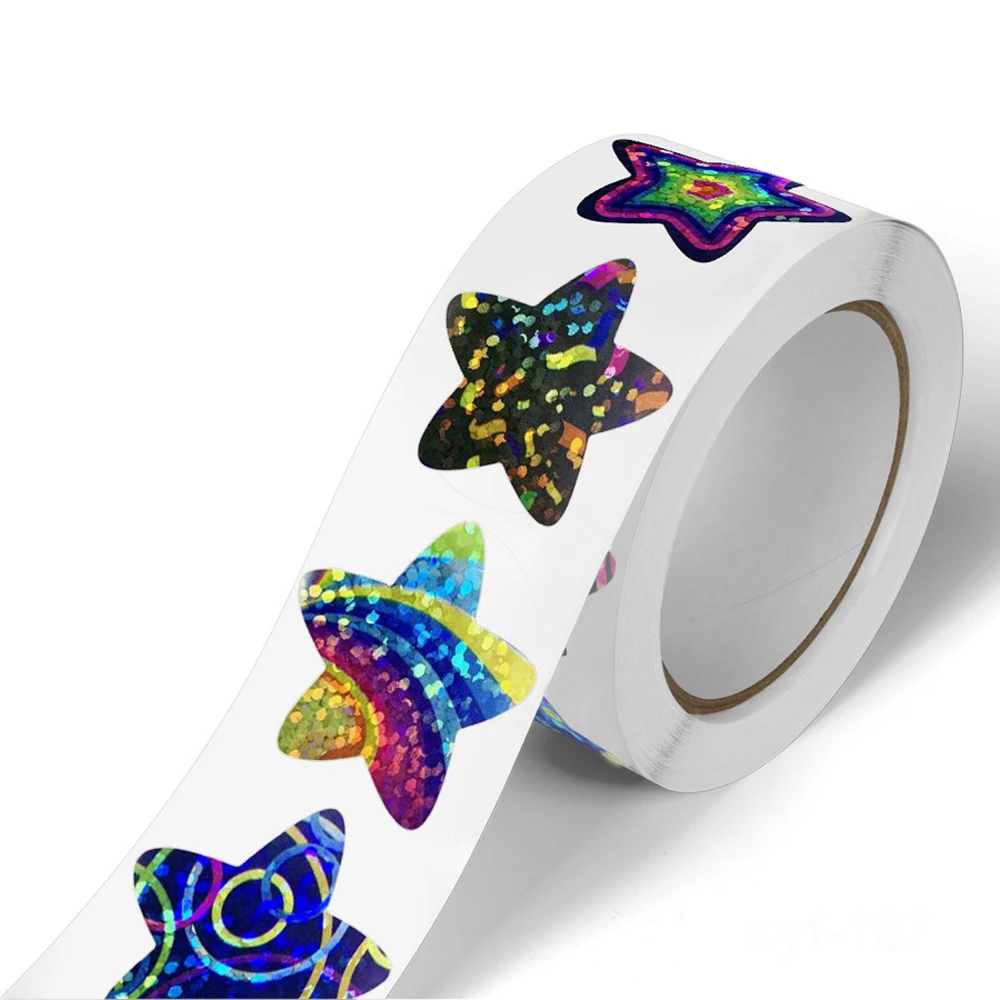 Stiker bintang berkilau 500 buah, stiker hadiah pesta dekorasi label bisnis kecil buku tempel untuk anak-anak, stiker hadiah guru sekolah