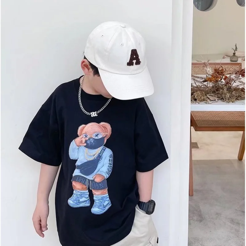 

T-shirt Summer Casual Boy Popular Ins Children's Clothing Simple Round Neck Five-point Sleeve Temperament New Straight Type