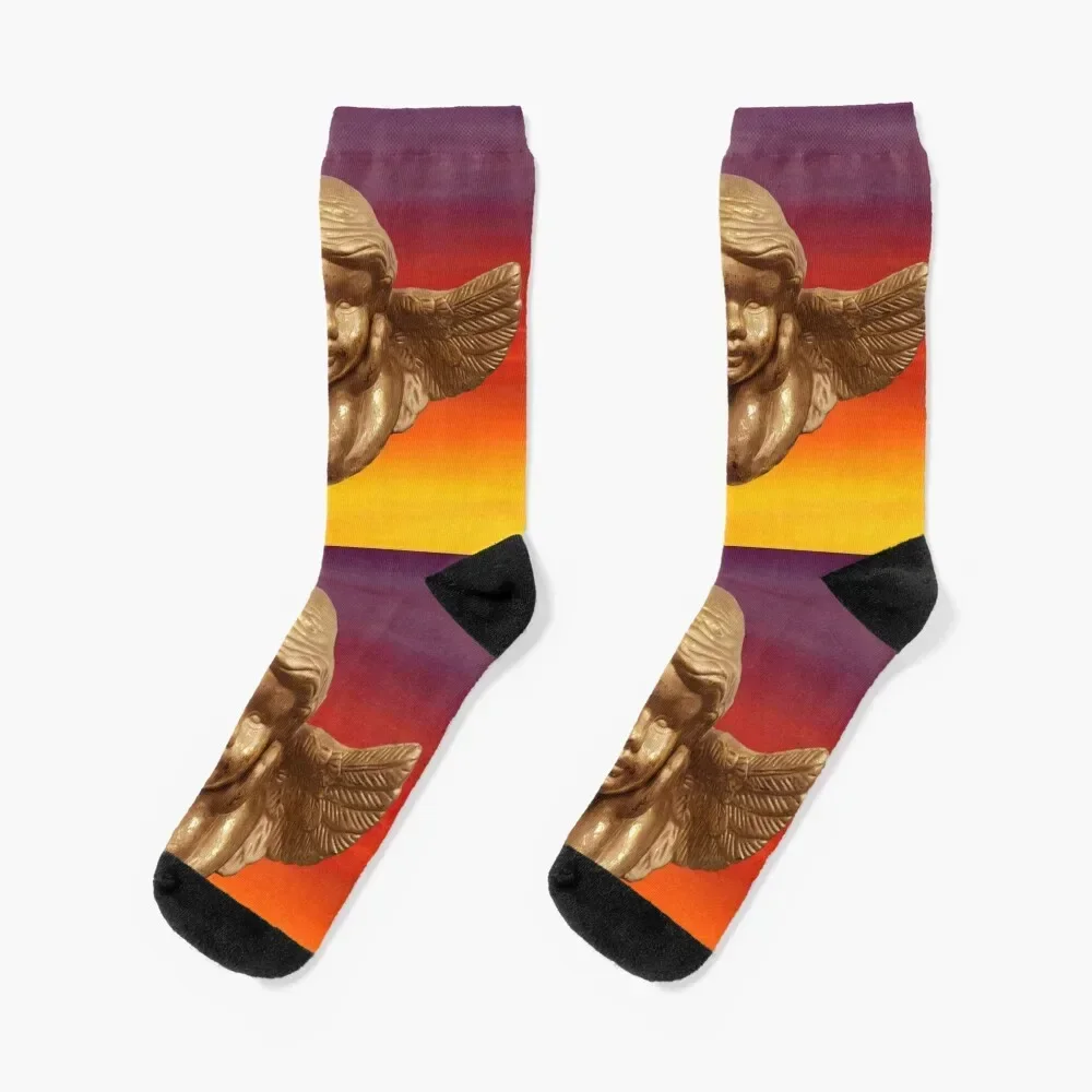 

Красочные носки с золотым Cherub в небе, спортивные и удобные мужские роскошные женские носки с подогревом для мужчин