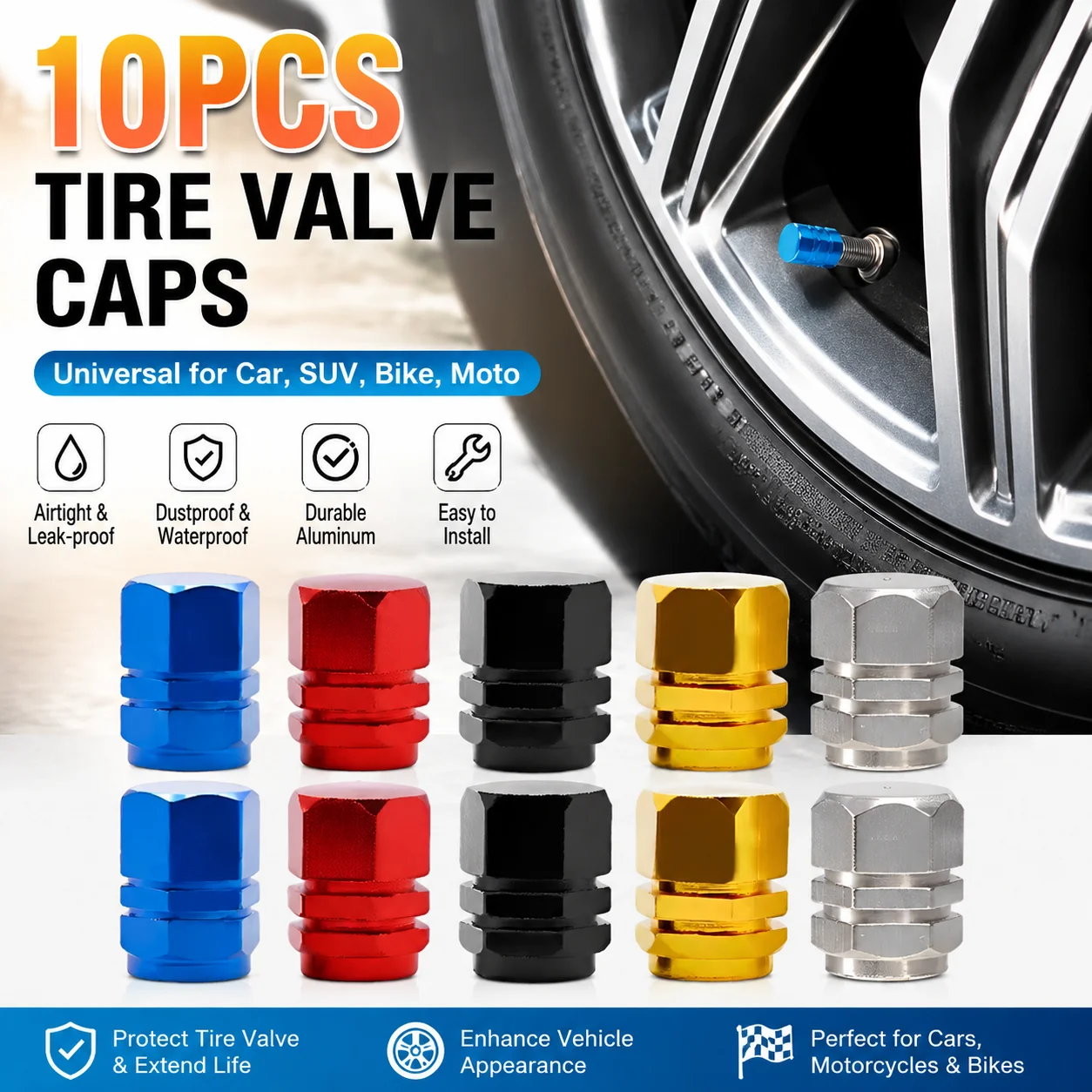10 pçs tampas da válvula do pneu da roda de carro tampas da haste do aro do pneu de alumínio airdust à prova dwaterproof água para bmw auto moto acessórios do carro ferramenta