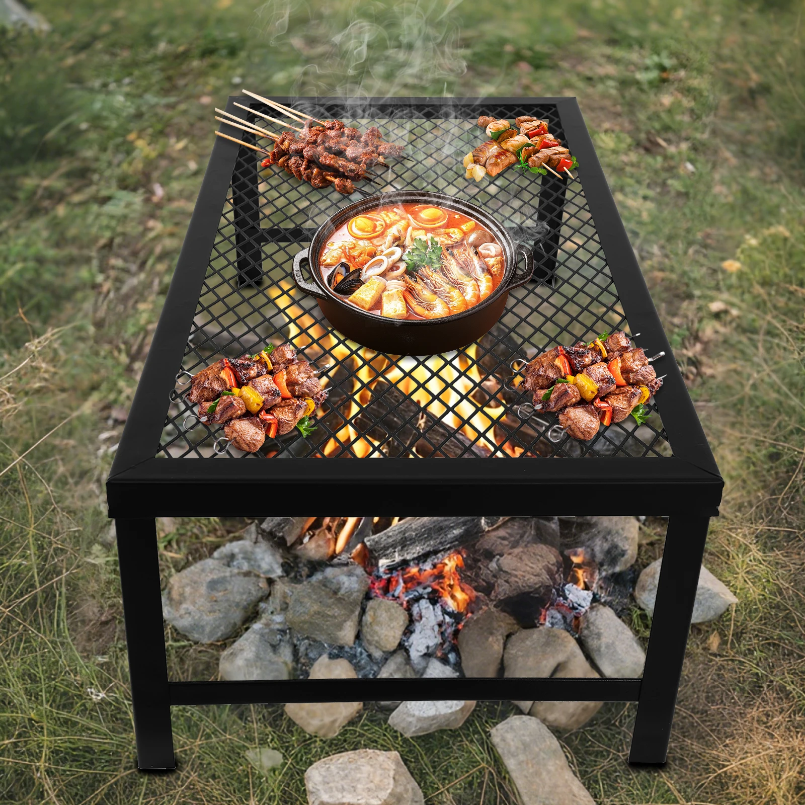 

Portable Foldable Camping Grill Fire Pit Grate Campfire Cooking 55*30*18cm Barbecue BBQ Grill Stand
