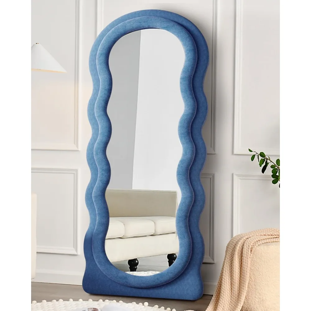 

Floor Mirror with Stand, 71"x30" Standing Mirror Full Length, Wall-Mounted Mirror for Bedroom Living Room, Flannel Frame, Blue