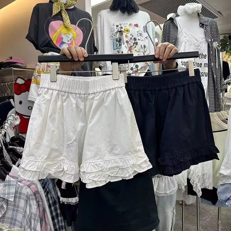 

Korean Style Pleated Design Short Pants Women's Summer New Bud Casual Girls Elastic Waist Flower Pants