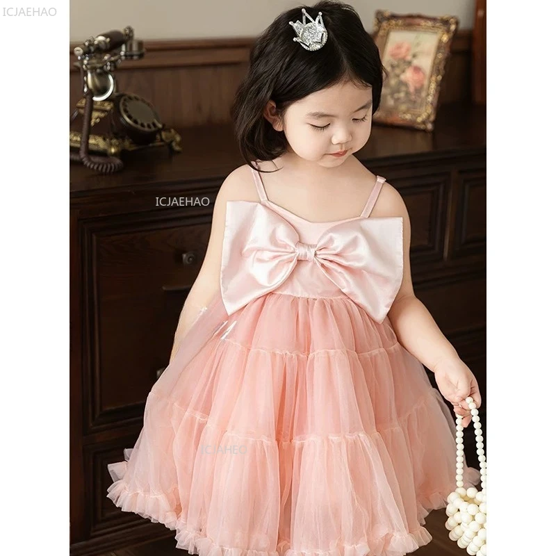 

Girls Party Dress with Puffy Sleeves Tulle Puffy Gown for Kids Pageant Formal Celebration Dresses Birthday Flower Girl Children