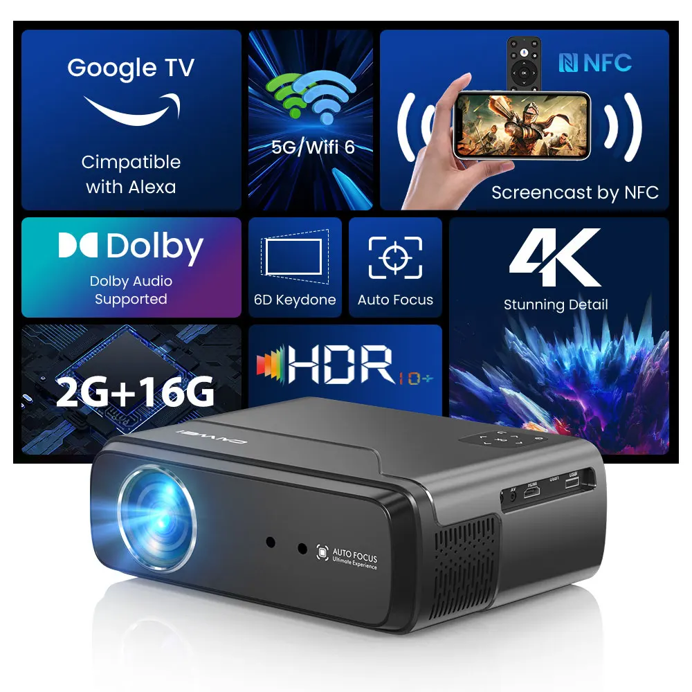 

[Netflix Licensed/Dolby]Portable Projector 4K HD Android 11.0 Version Projectors with Wifi Bluetooth and Screen for Home Theater
