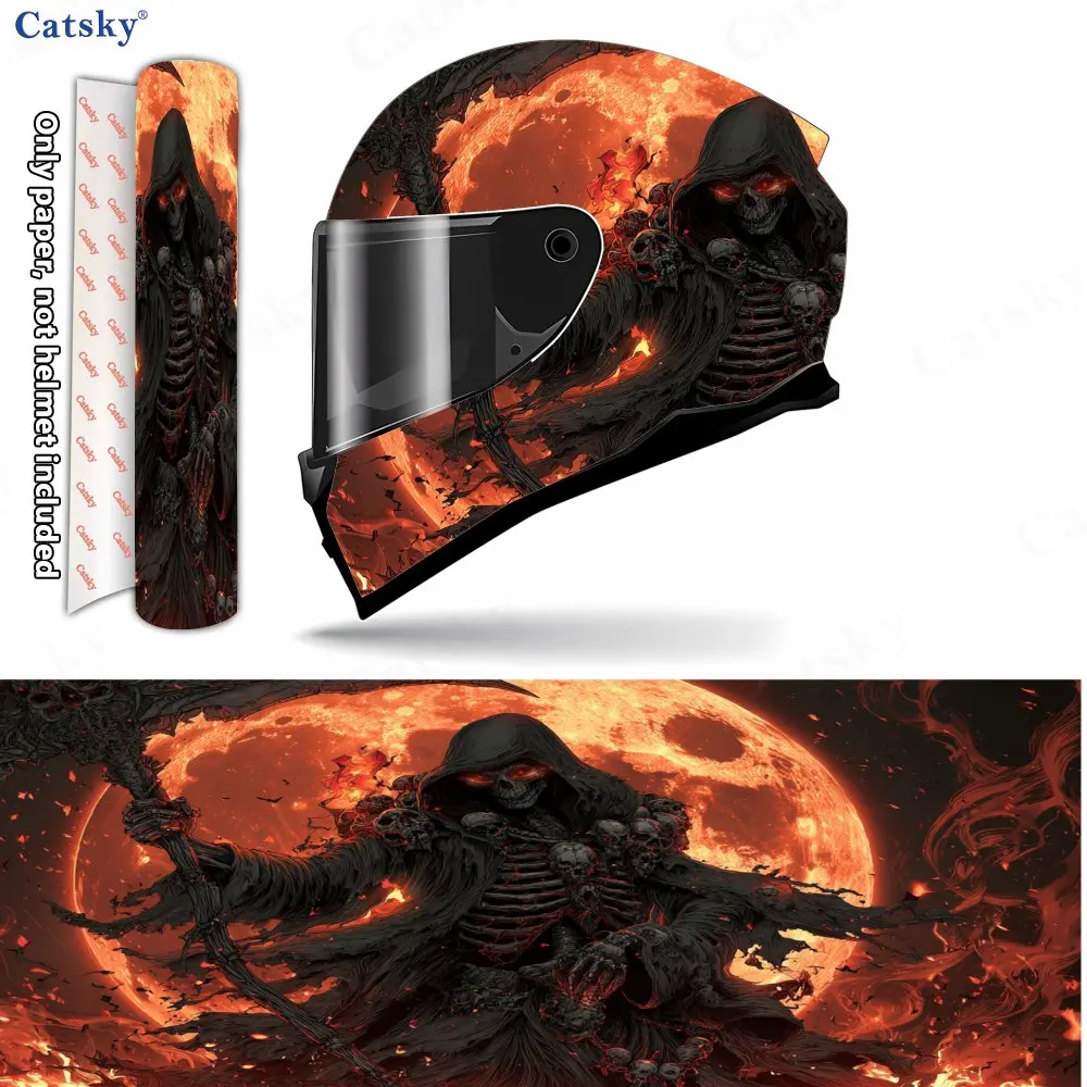 Moon-burning Skeletal Grim Reaper Pattern Helmet stickers , PVC Material Multifunctional Helmet Stickers, Scratch-Resistant & Fa