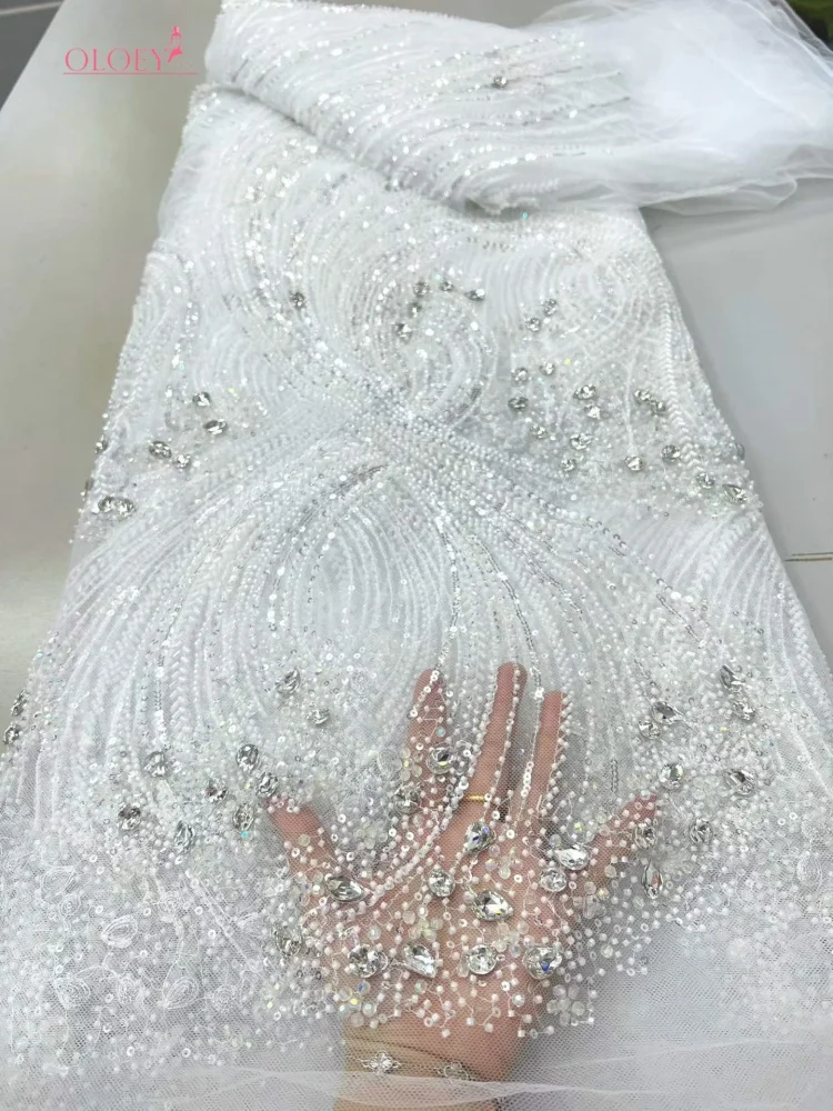 OLOEY, encaje de lujo francés africano hecho a mano con bordado de cuentas de cristal, tela de encaje con lentejuelas nigerianas de alta calidad para vestido de boda