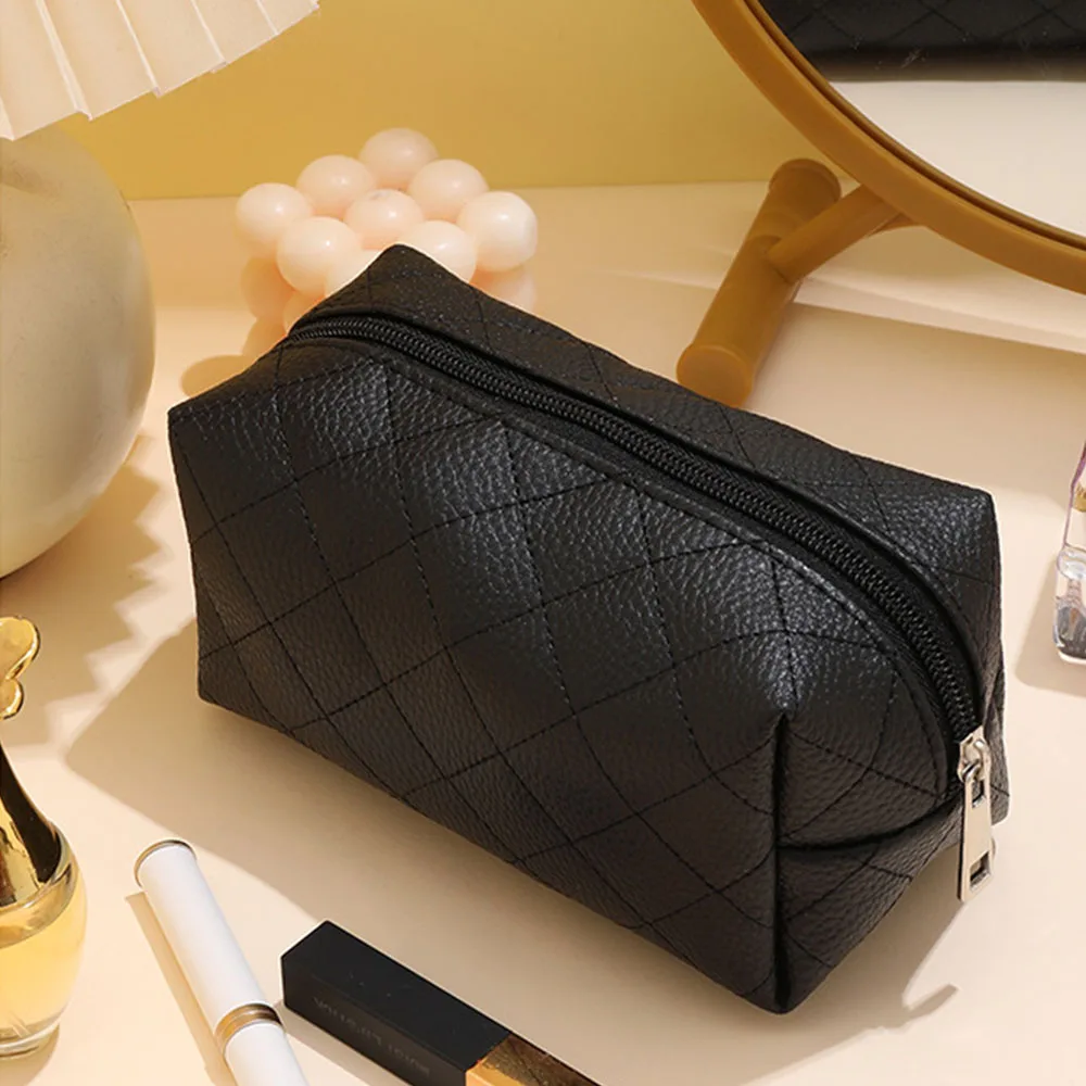 Plaid Cosmetic Bag PU Octagonal Makeup Bag Women’s Large-Capacity Toiletries Bag Multifunctional Portable Travel Kit Handbag New