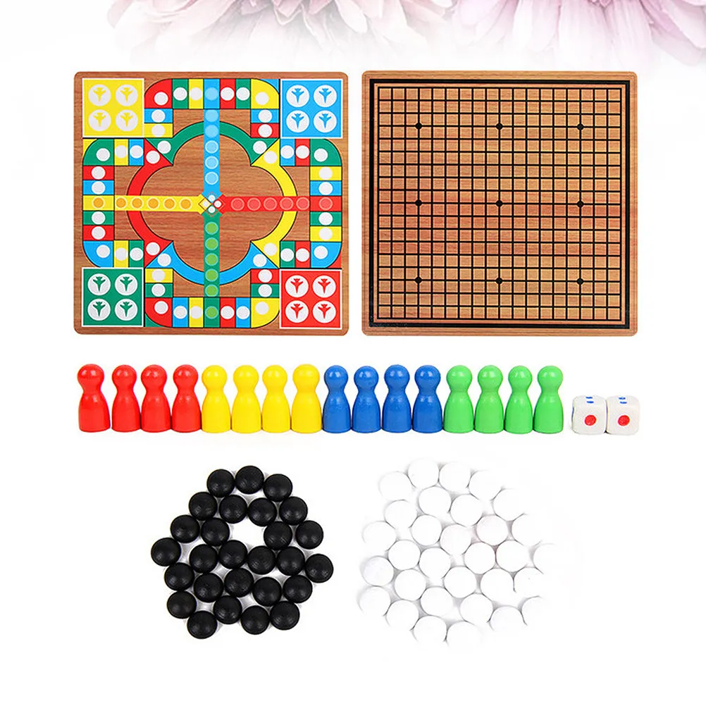 Wooden Multi-Function Chess Set – Flying Chess, Gomoku, Educational Puzzle Game for Family & Travel