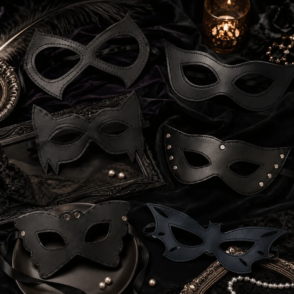 Unisex Masquerade PU Leather Mask Handsome Punk Cat Eye Mask Adjustable Gothic Style Half Face Mask Role Play