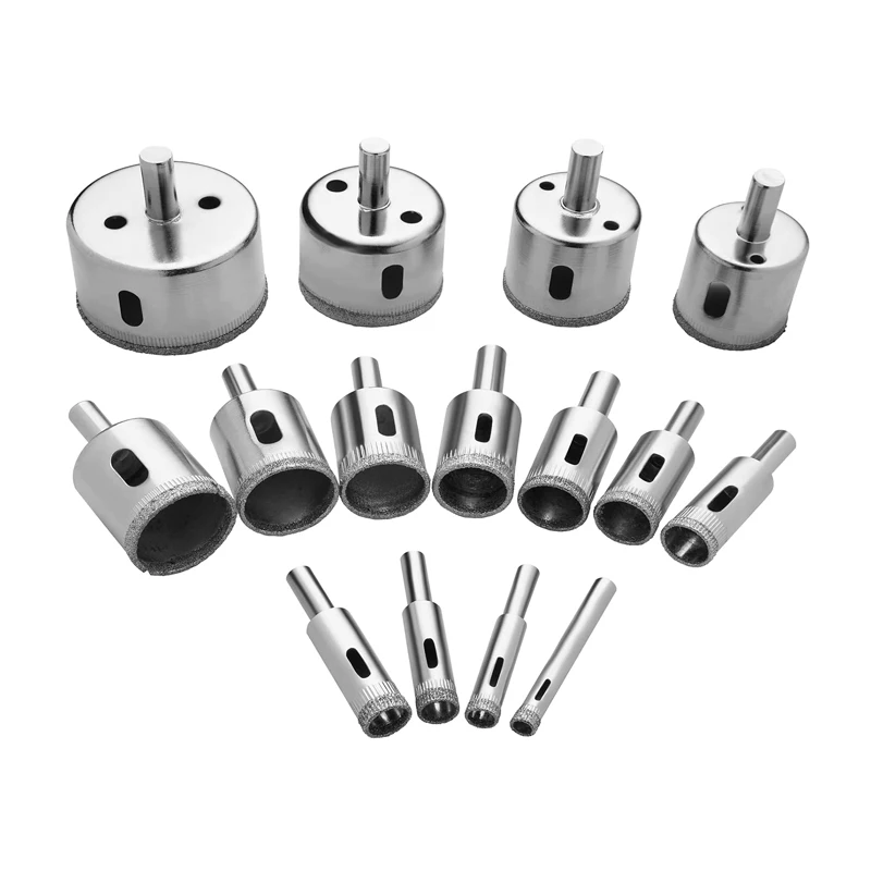 15Pcs(8mm-50mm) Diamond Drill Bit Set Diamond Coated Hole Saw Core Drill Bit Kit for Glass Tile Ceramic Marble Porcelain Cutting