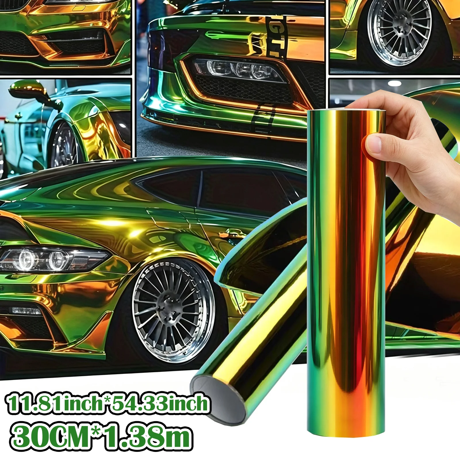 Car Chameleon Film - Copper Plated Vinyl, Scratch Resistant And Rainbow Color Changing Sticker, Suitable for Exterior