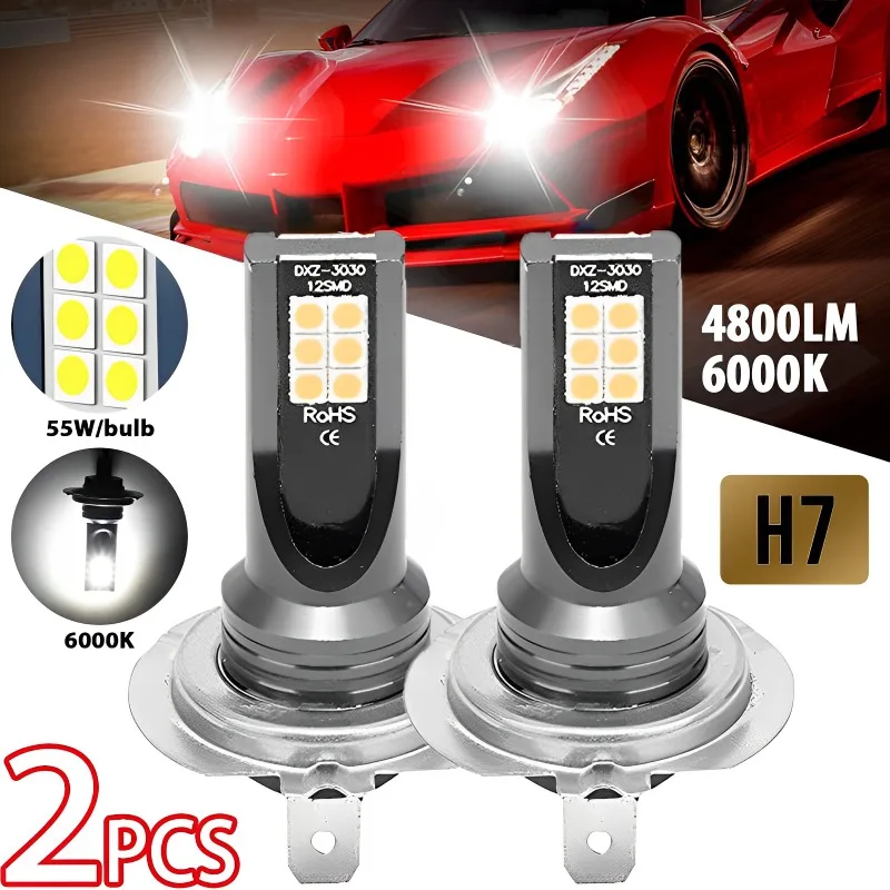 

2pcs H7 Led Headlight Bulb Kit Car Fog Light Bulbs High Low Beam 110w Super-Bright 6000k White Car Running Lamp Light 12V 24V