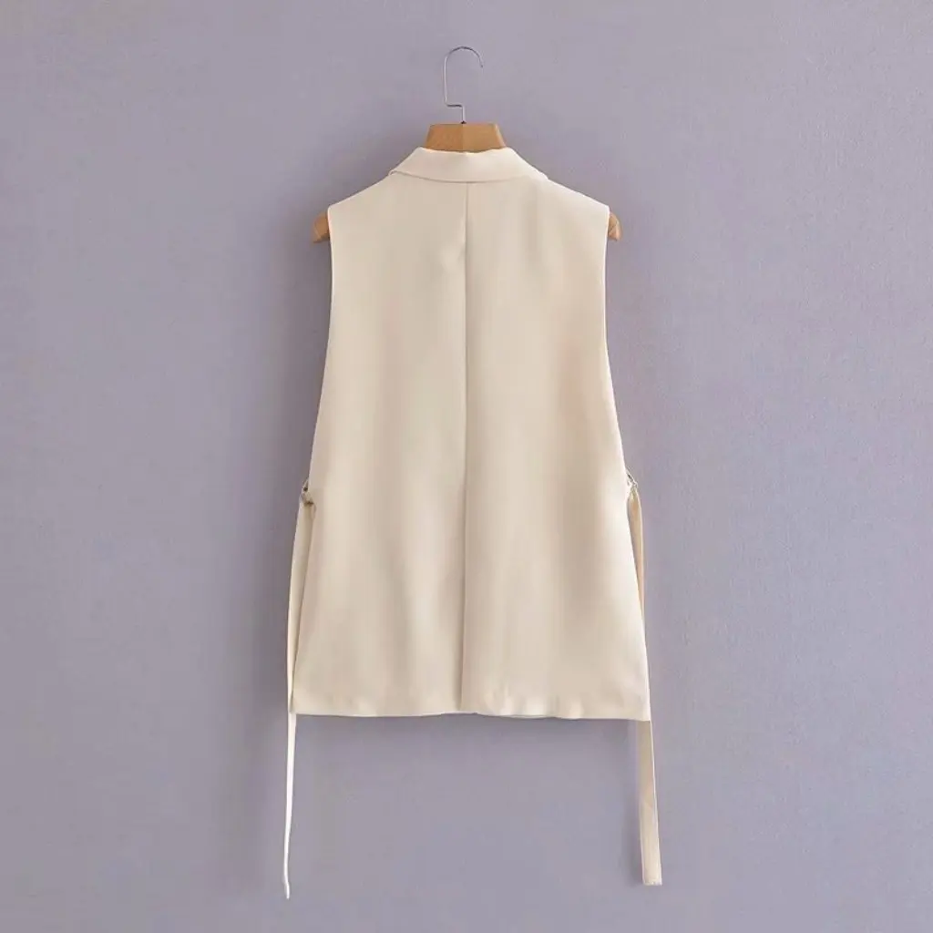 

Korean Women's Side Split Vest 65MR-210430 Summer New One Button French Lace Wholesale Fashion Top for