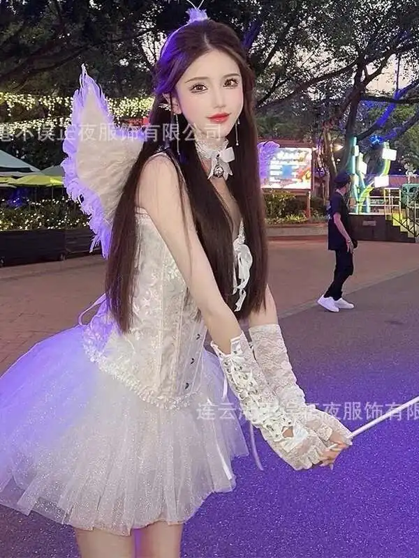 ウサギの女の子のためのセクシーなコスプレコスチューム,8ピース,小さな悪魔の天使のドレス,エレガント,ハロウィーン,夜のパーティー