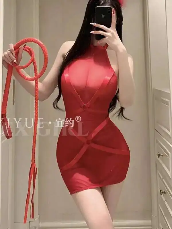 Exótico sm sexy rainha alça de uma peça sexy malha emenda uniforme sleepwear malha renda pura quente sexy magro feminino mini vestido 8tq3