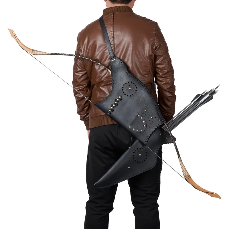Toparchery-Traditional Bow Bag and Cow Leather Arrow Quiver Set, Adjustable Straps for Longbow Hunting Accessories