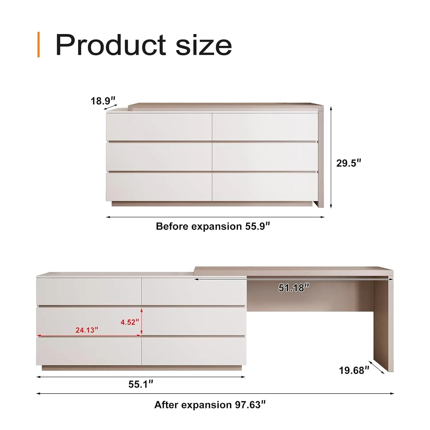 L-Shaped Expandable Executive Desk 56-98