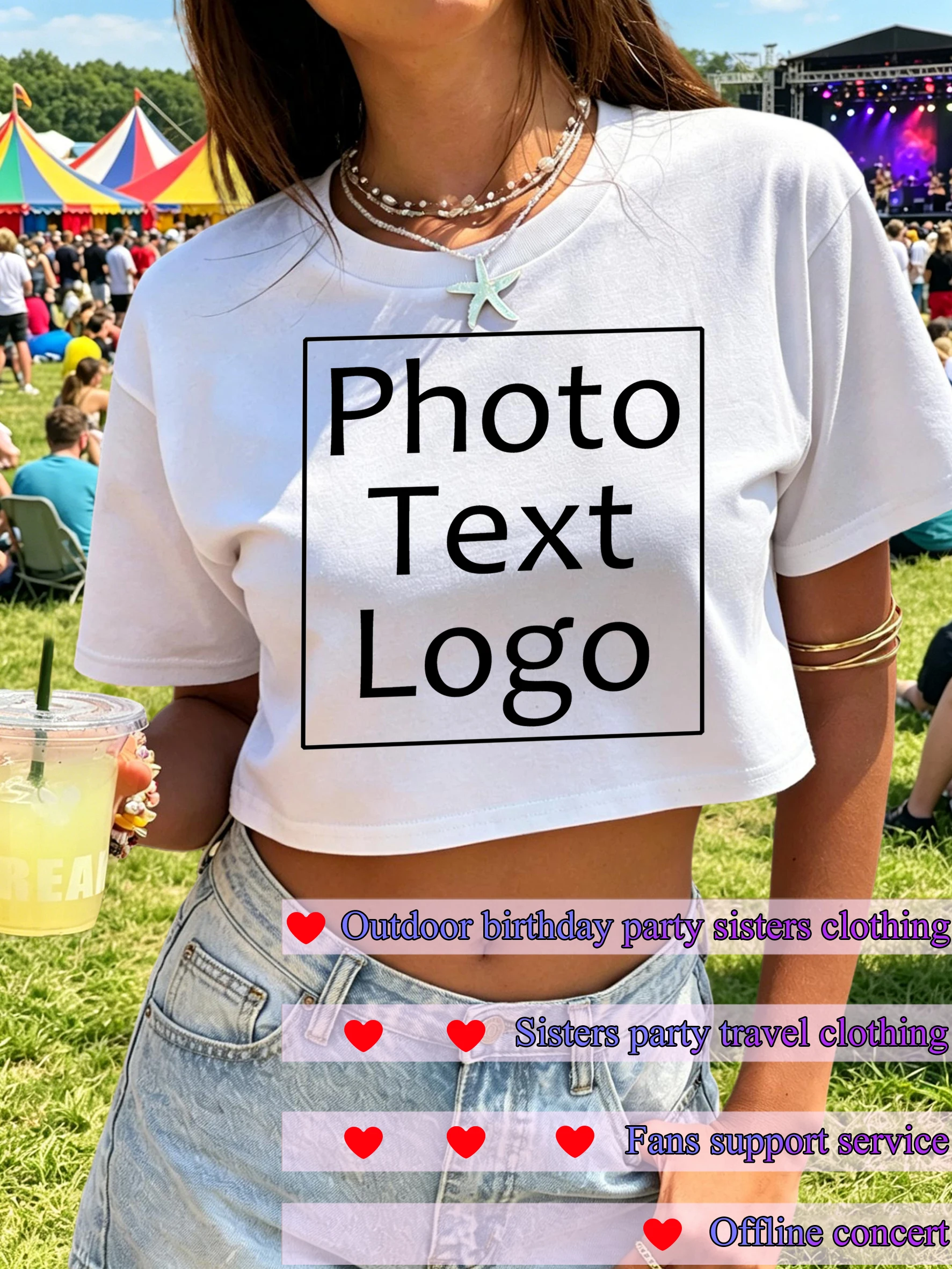 Customize Pattern Personalized Women's T-Shirt Casual Soft Y2K Supporting Cheer Clothing Fashion Cotton Street  Sisters Crop Top