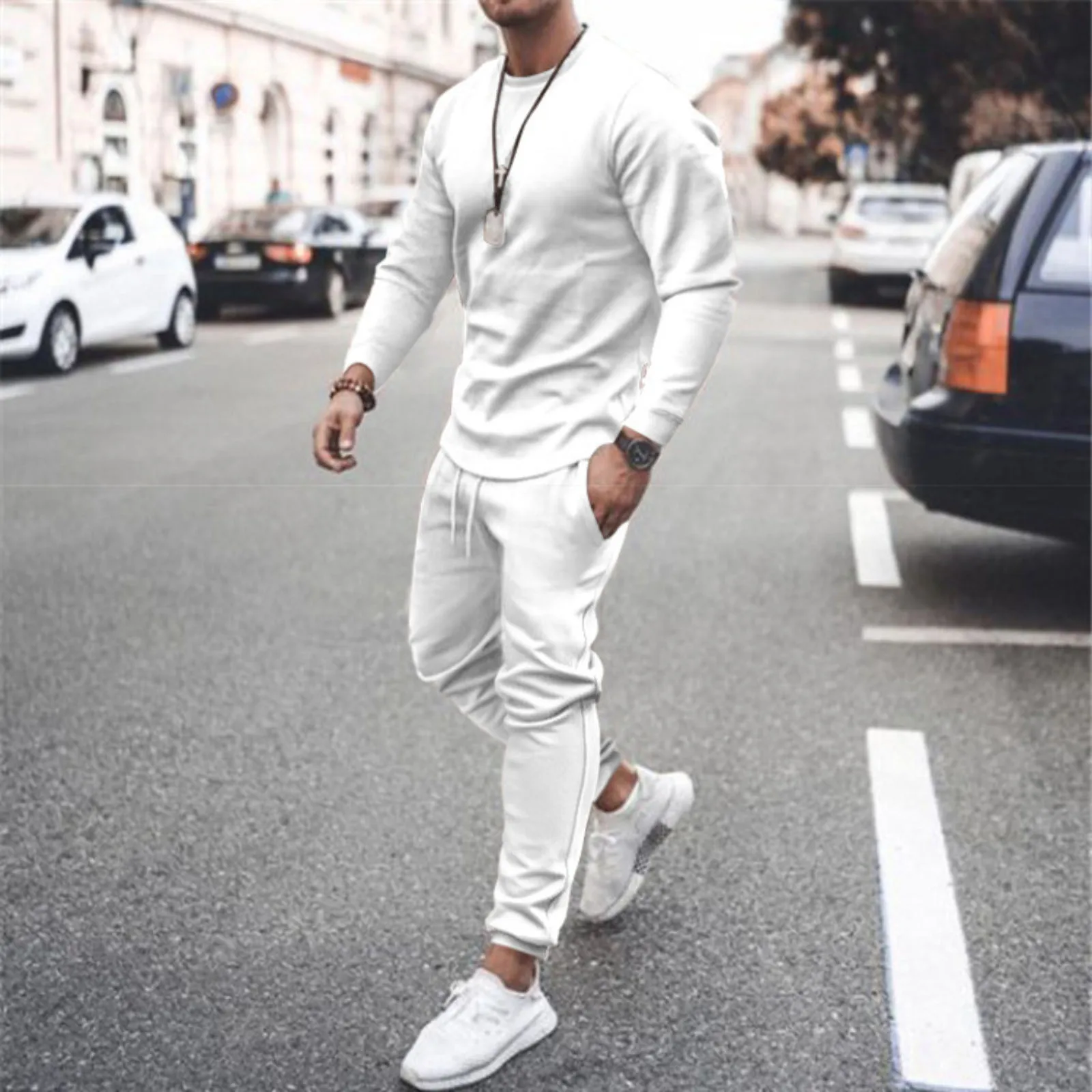 

Multi-color Men's Casual Sportswear Two-piece Set Long-sleeved And Long-pants Men's Solid-color Sportswear And Casual Set
