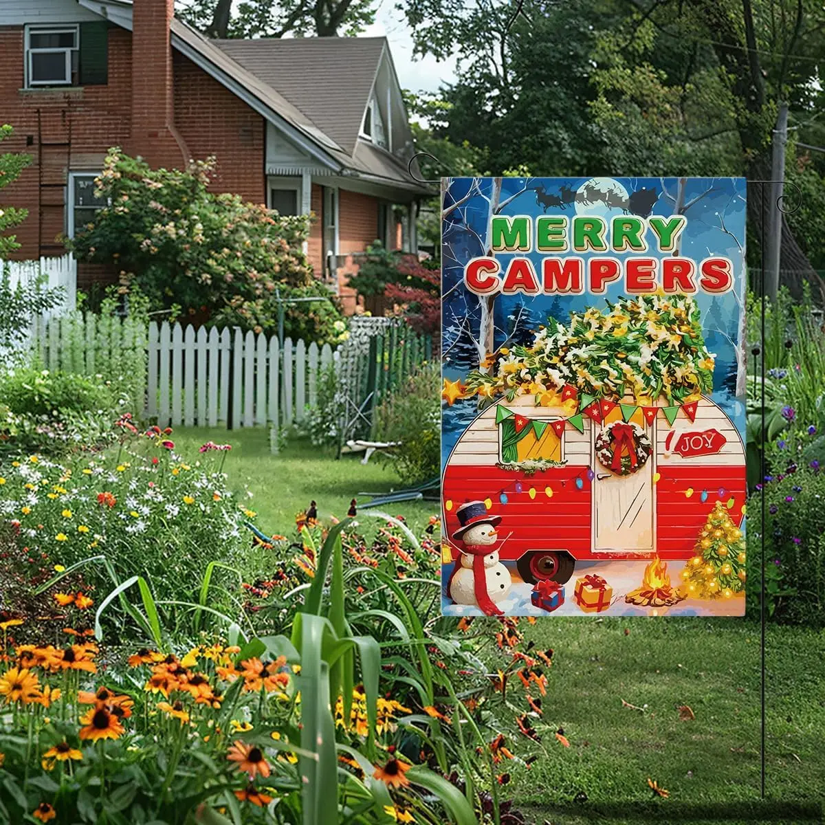 Merry Campers Christmas Garden Flag Xmas Winter Holiday Outside Outdoor Lawn Decorations Yard Flag Double Sided 12x18 Inch U EEZ